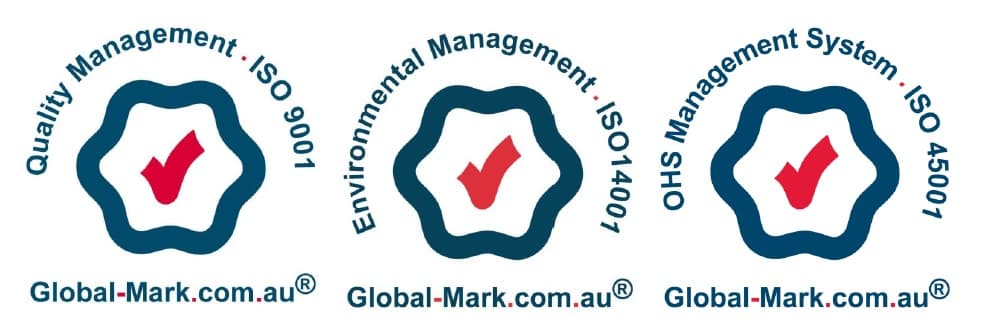 ISO 9001 Quality, ISO 14001 Environmental and ISO 45001 OHS Management System certification marks by Global-Mark